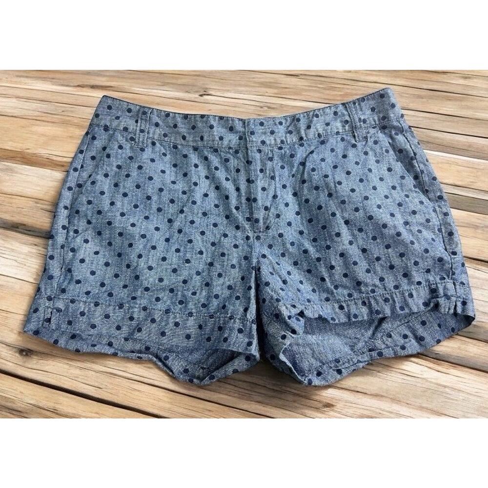 Old Navy Chambray Polka Dot Shorts Sz 4 Cotton Blue Chino Casual 3" Inseam